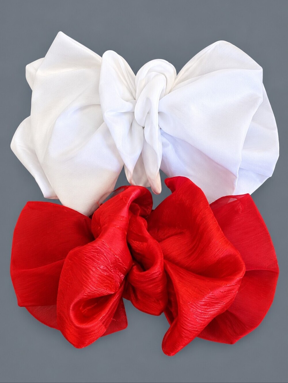 HANDMADE Red and White Coquette Hair Bow Barrettes